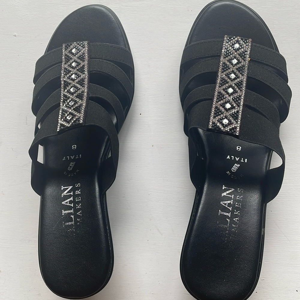 Italian Shoemakers. Size 8. Black Strapless Heels with Rhinestones.